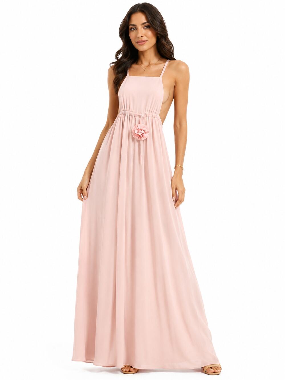 Mimue Women's Large Blush Pink Sleeveless Maxi Dress Open Back Boho Flowy